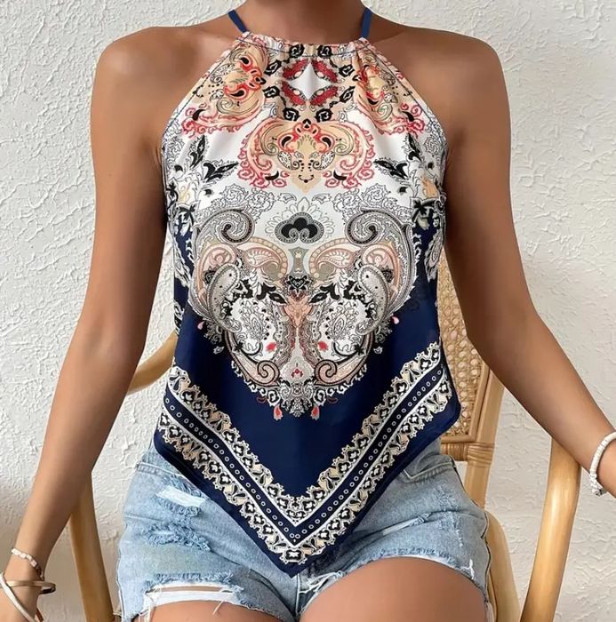 Top de pescoço, poliéster