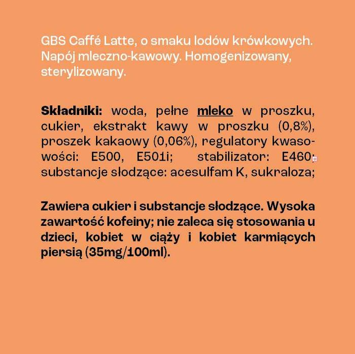 GBS Caffé Latte o smaku Lodów Krówkowych 250 ml zestaw  20 puszek