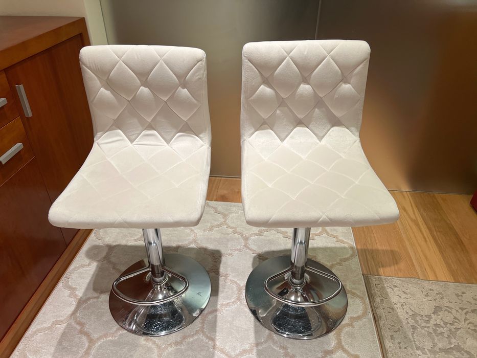 Conjunto de 2 bancos bar bege veludo