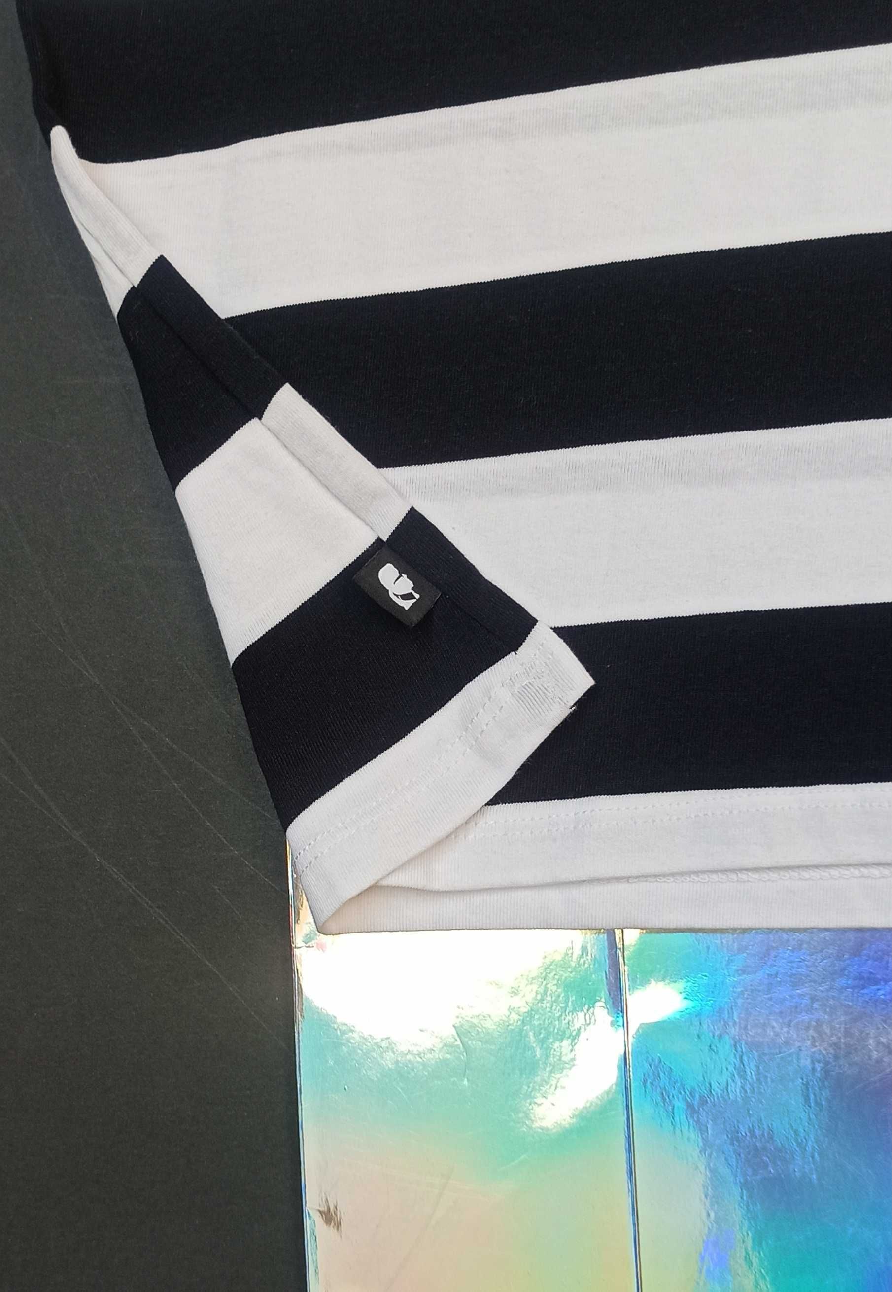 KARL LAGERFELD Oryginalna Damska Koszulka T-Shirt Paski Profil Cekiny