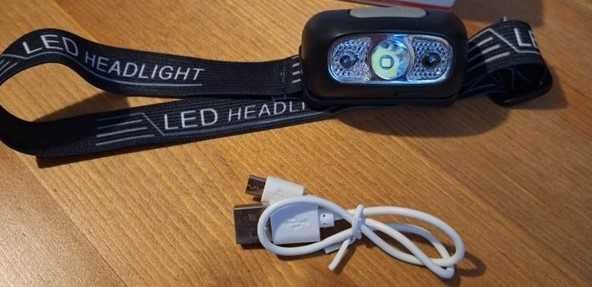 Latarka czołowa kempingowa z czujnikiem Led USB mała