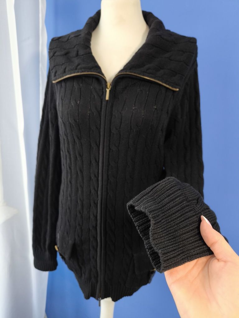 Ralph Lauren - oryginalny czarny kardigan warkocz na zamek