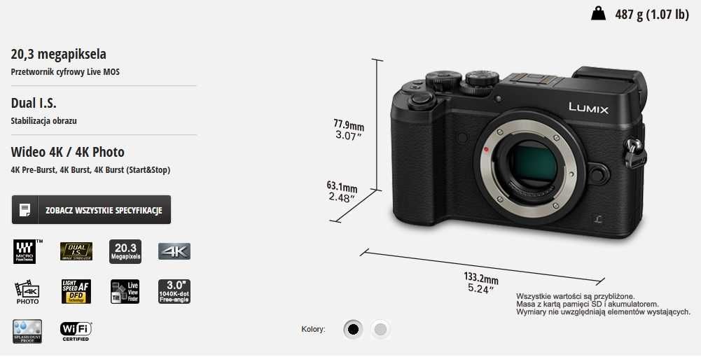 Panasonic Lumix DMC-GX8H + obiektyw Vario 14-42 HD, Box, Idealny
