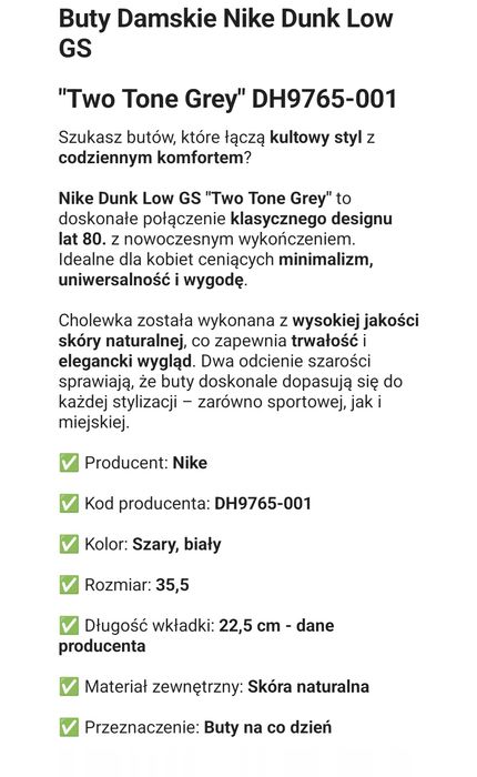 Buty Nike Dunk Low Two Tone Grey rozmiar 35.5