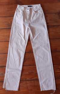 Białe jeansowe proste spodnie wide leg wysoki stan 32 XXS