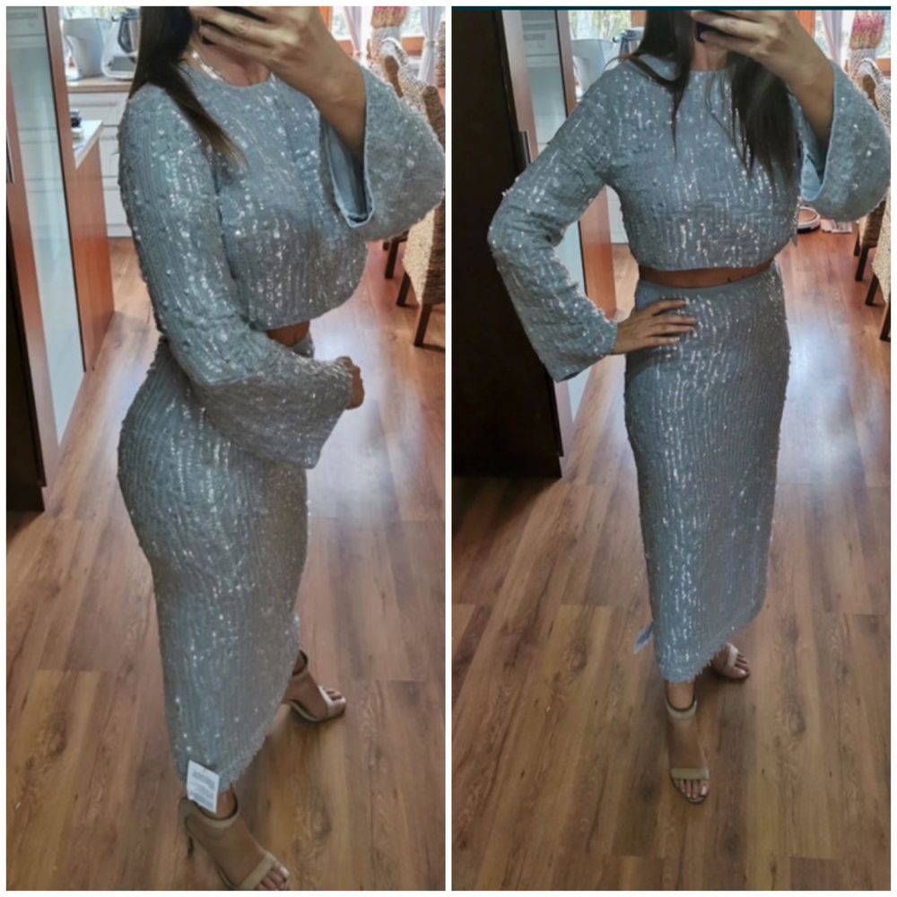 Cekinowa sukienka midi midaxi zestaw bluzka spódnica asos luxe xxl 44