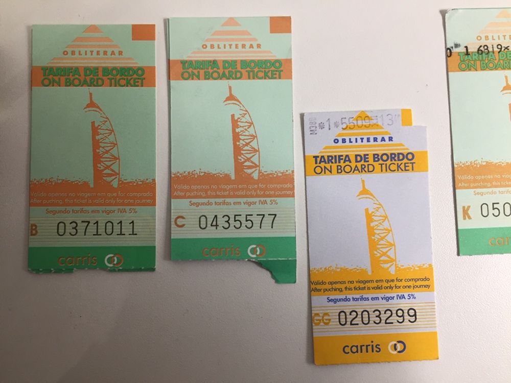 Bilhetes de autocarro Carris BUC e tarifa de bordo