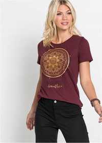 bonprix bordowy casualowy t-shirt koszulka 44/46