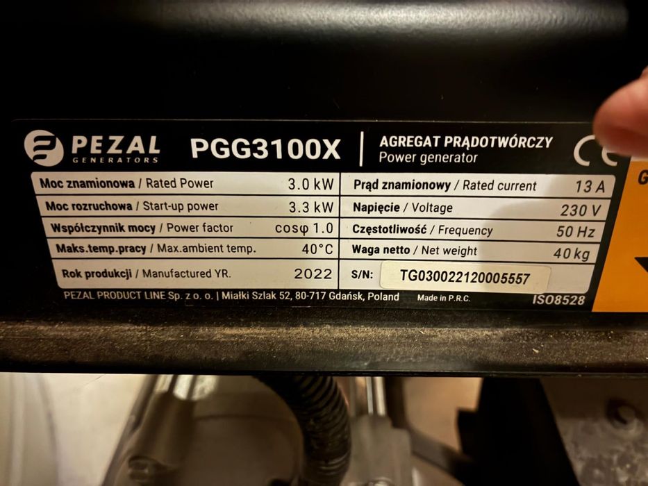 Agregat prądotwórczy PEZAL PGG3100X 230V 3.3KW
