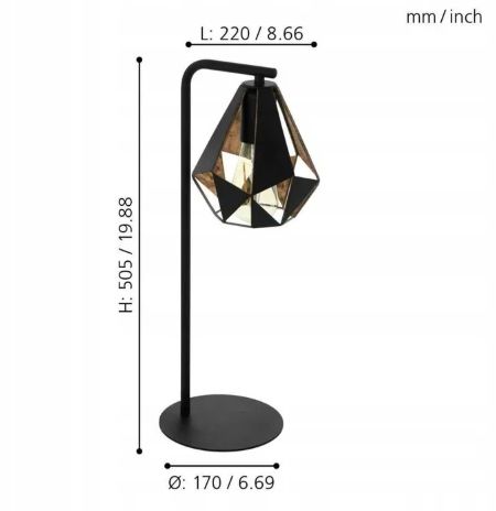 Lampka Stołowa Eglo Carlton Czarny 60 W, Lampka Nocna