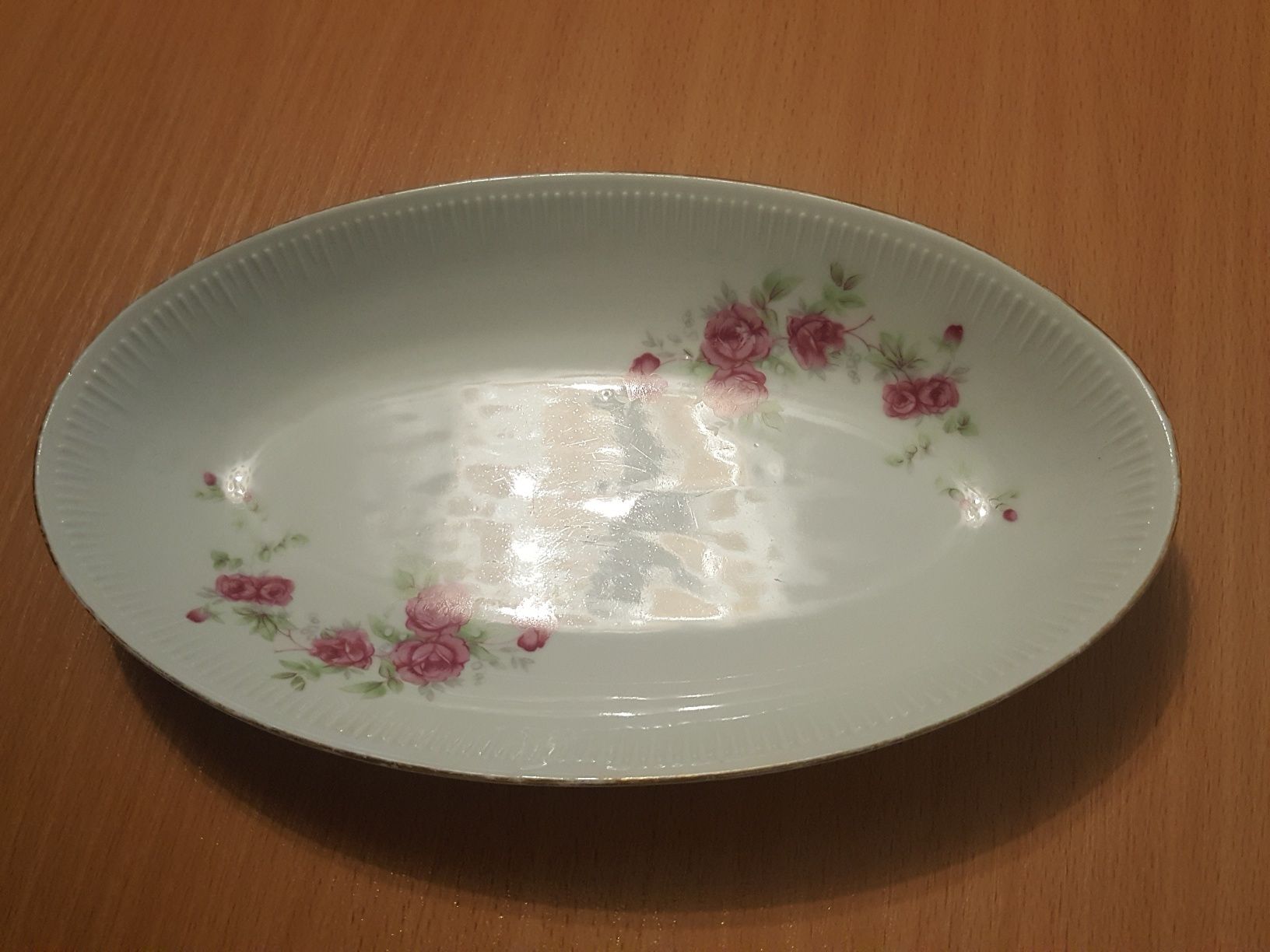 PÓŁMISEK owalny, porcelana Włocławek, talerz, patera w kwiatki