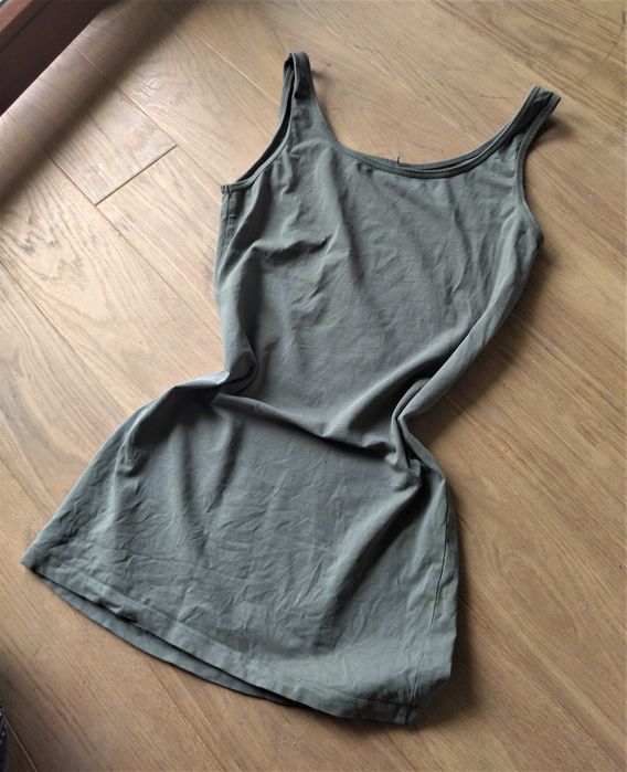 Top na ramiączkach, długi, khaki, zielony, M-L