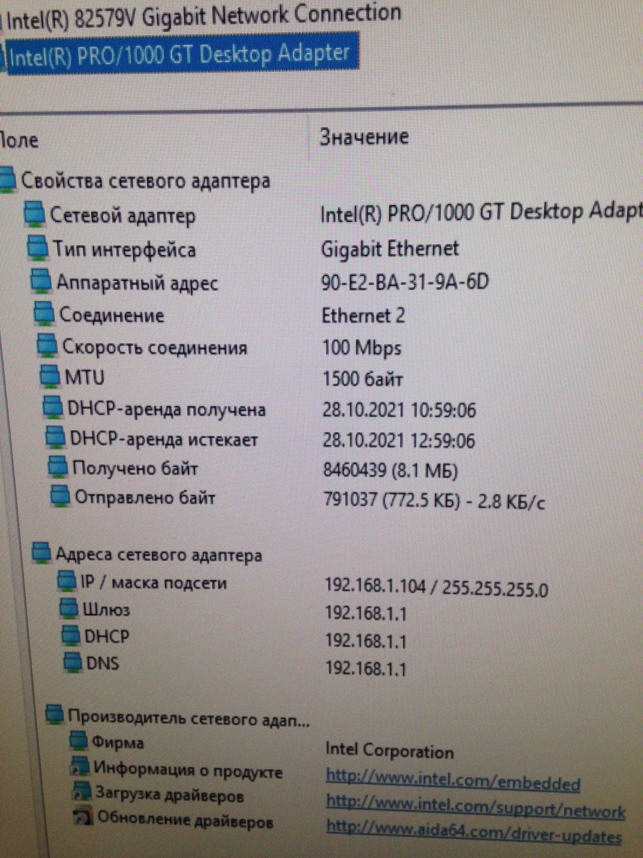 Сетевая карта Intel Ethernet Server Adapter