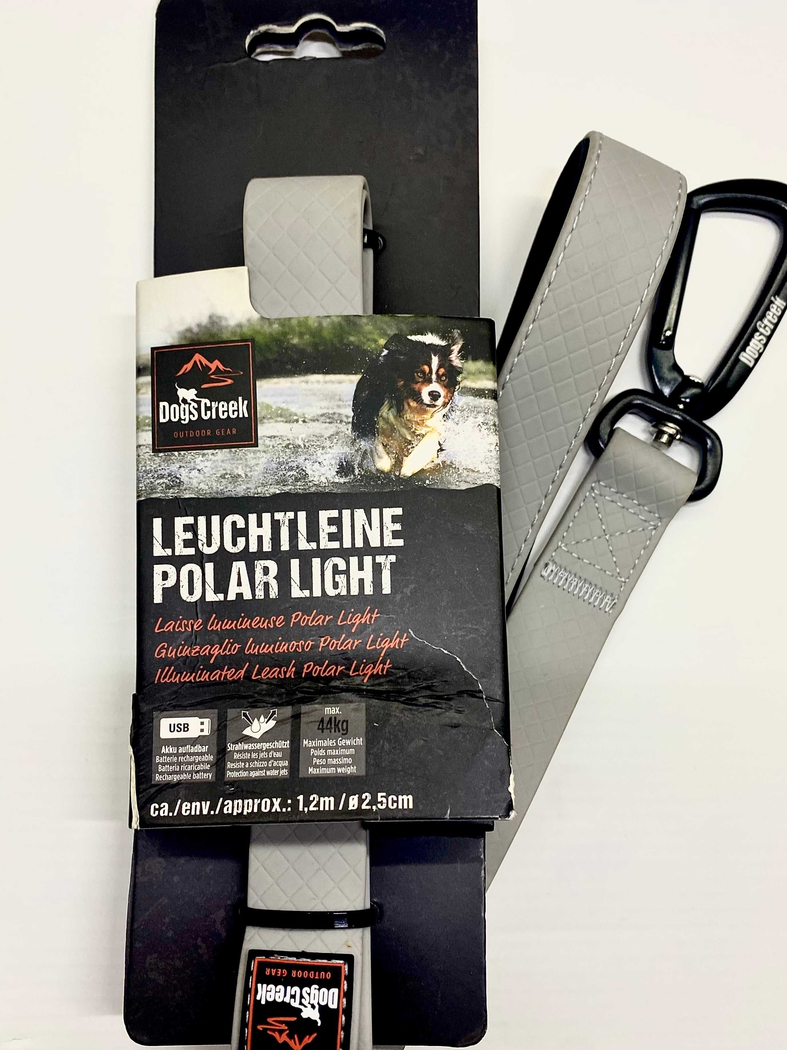 Świecąca smycz DOGS CREEK Polar Light SZARY - Rozm. L 1,2m