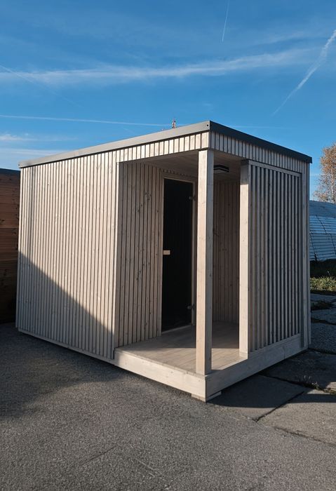 Nowoczesna drewniana wolnostojąca SAUNA ogrodowa 3,25x2,1m