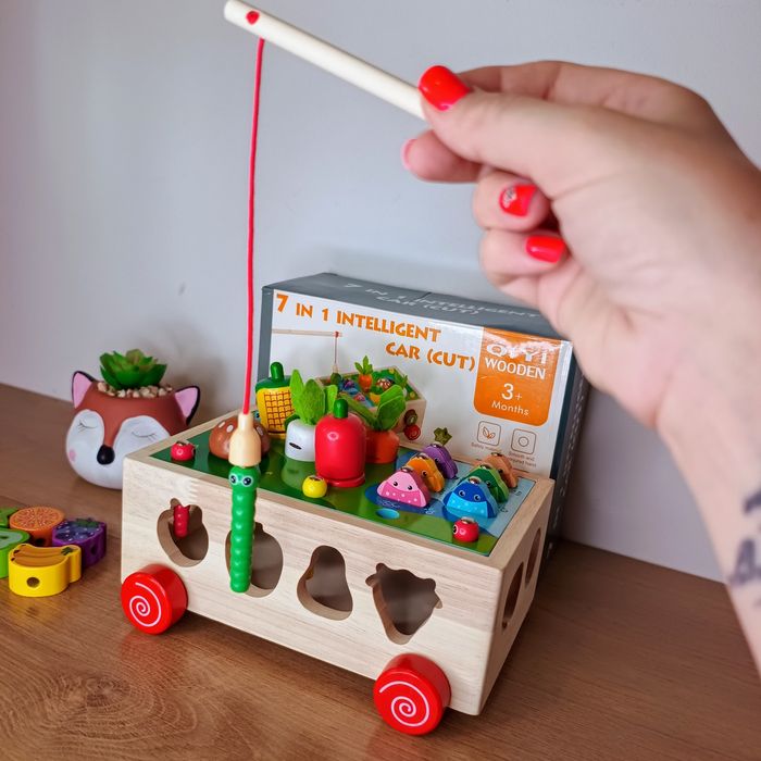 Сортер дерев'яний + каталка+ рибалка+шнурівка+ ніж і овочі на магнітах