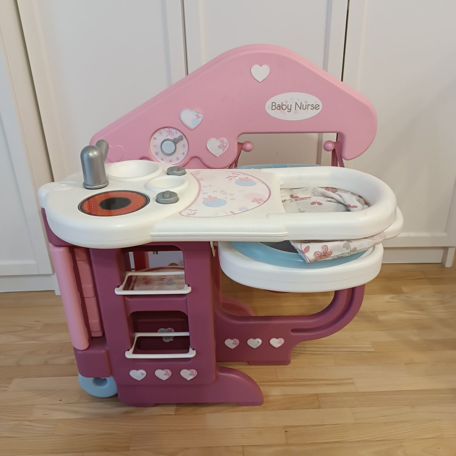 Baby nurse Smoby kącik opiekunki wanienka krzesełko do karmienia lalek