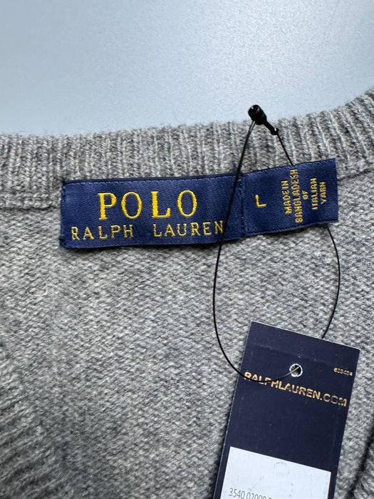 Nowy Oryginalny Sweter Męski Wełniany POLO RALPH LAUREN Jasno Szary L