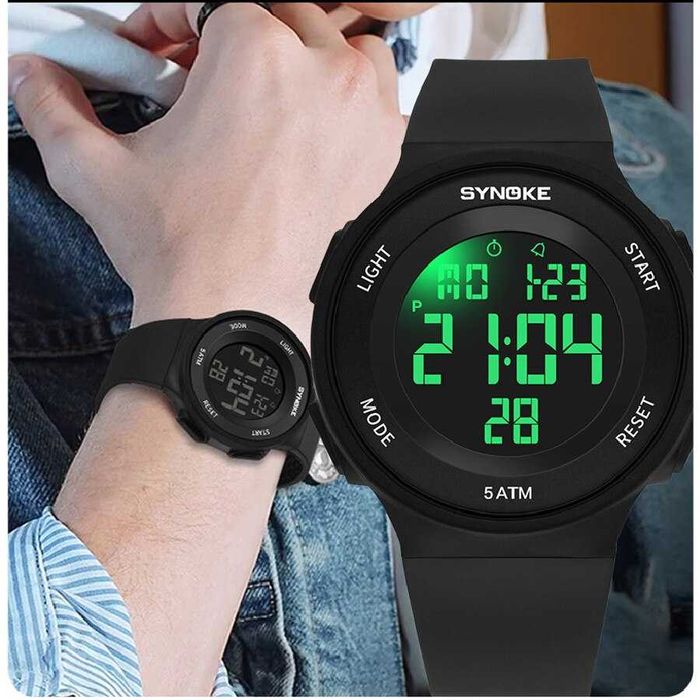 Czarny zegarek męski Synoke 42mm elektroniczny cyfrowy sportowy WR50