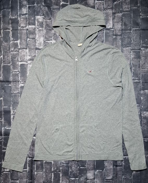 Hollister cienka bluza męska z kapturem, zip hoodie szara logo premium
