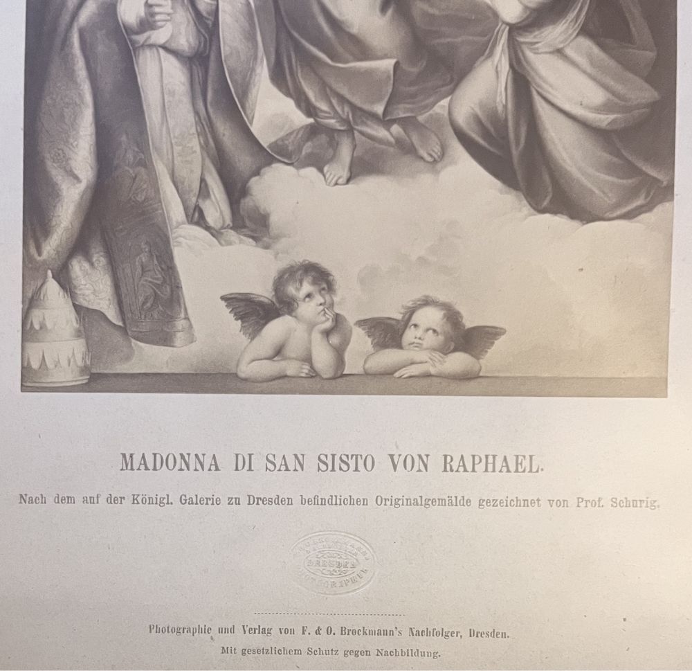 Grafika religijna „Madonna Sykstyńska” R.Santi. Pieczęć galerii Drezno