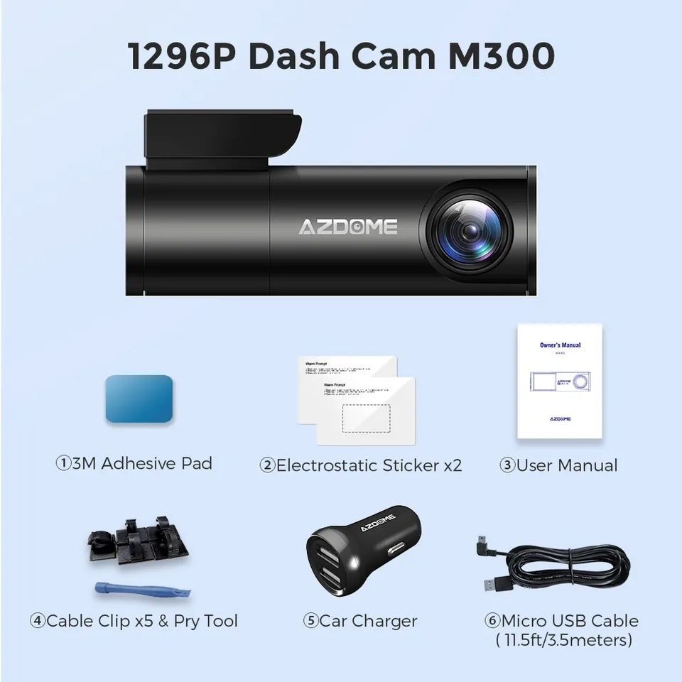 Видеорегистратор Azdome M300 Dash Cam  1296p Авторегистратор WiFi