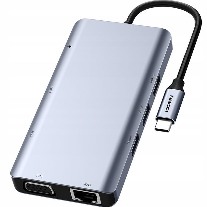 Adapter 9W1 Hub Usb-C Do Hdmi 4K Usb 3.0 Karta Sd Vga Rj 45 Sieciowa