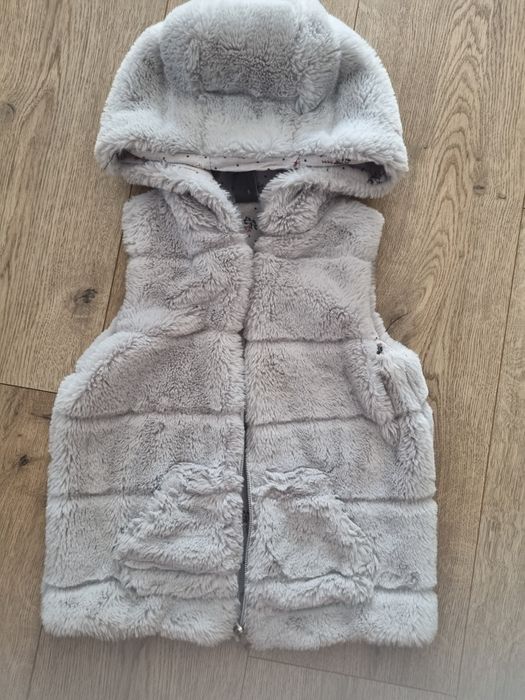 Ciepła misiowaty kamizelka z kapturem bezrękawnik 110 4-5 lat