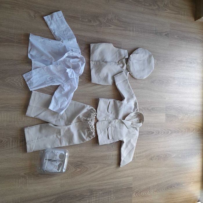 Elegancki komplet rozm 80 dla chłopca koszula kamizelka czapka spodnie