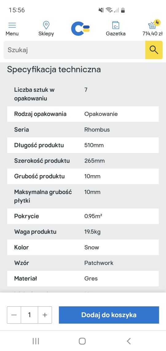 Gres szkliwiony Rhombus 26,5 x 51 cm snow 0,95 m2, 4 opakowania