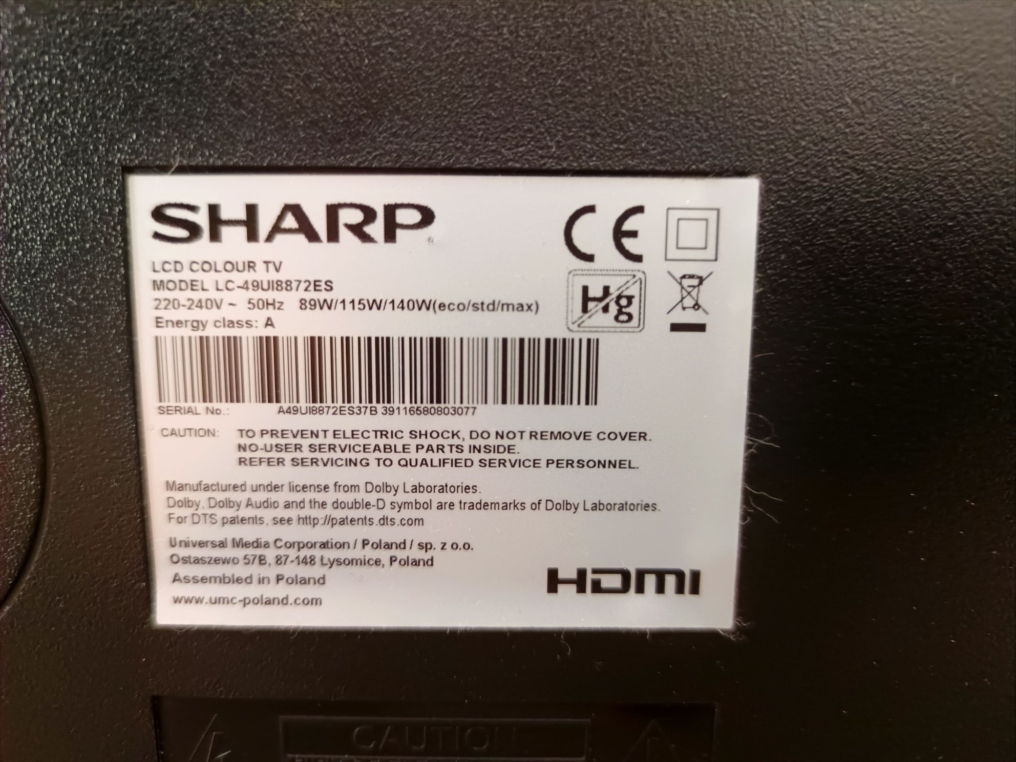 TV Sharp 49cali, Smart, 4K, Bluetooth. W super stanie.
