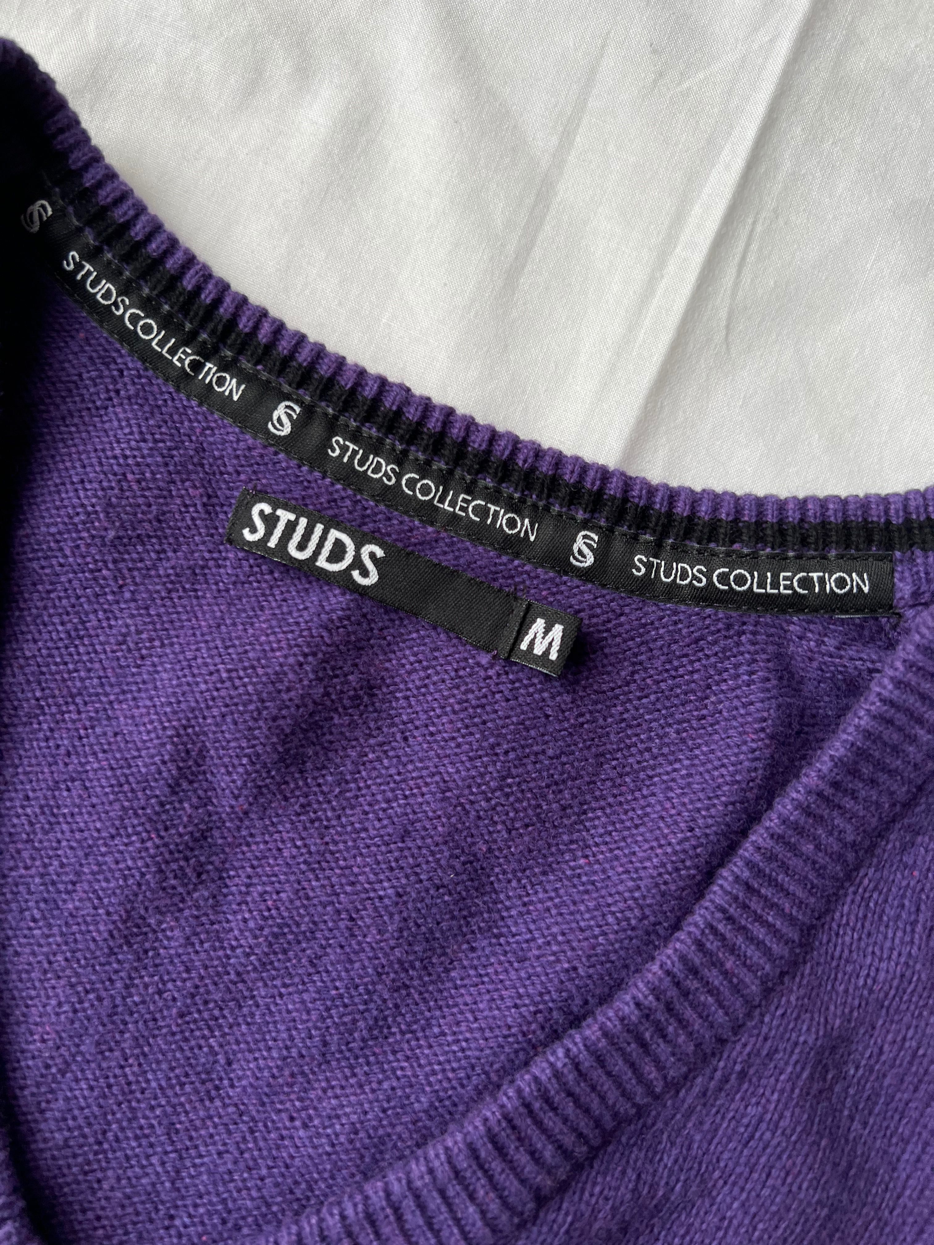 Studs sweter w serek bawełna wełna M