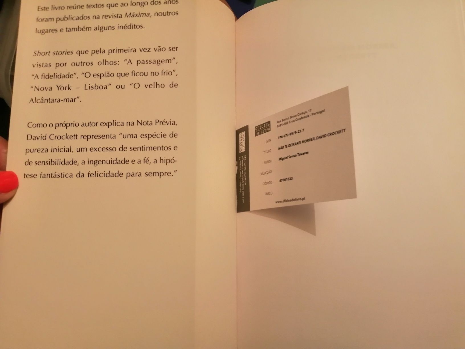 Livro, Não te deixarei morrer David Crockett