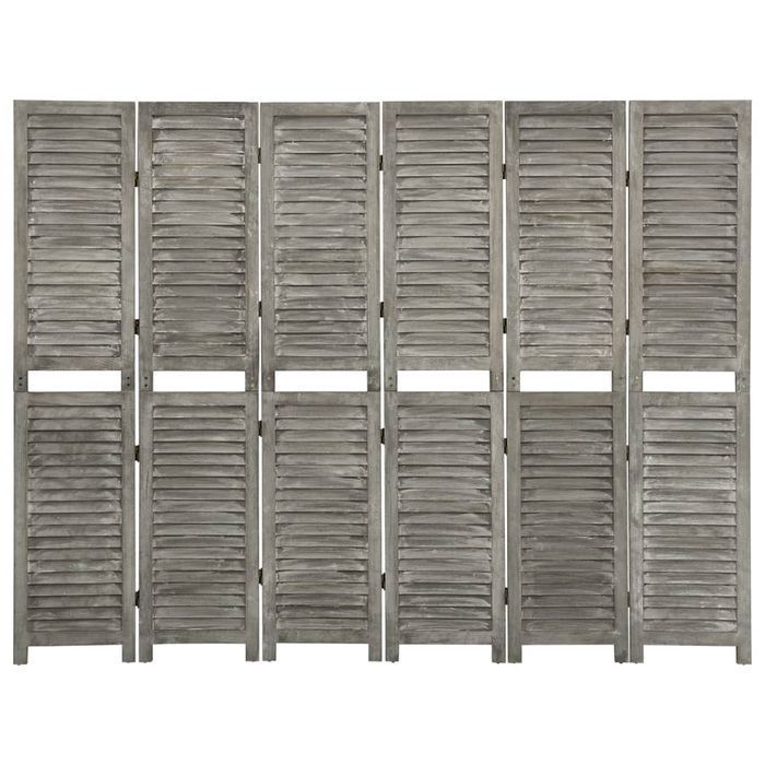 vidaXL Parawan 6-panelowy, szary, 214x166 cm, lite drewno