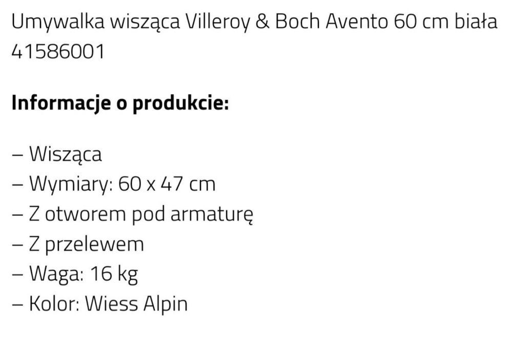 Villeroy & Bosch umywalka Avento 60x47 oryginalna łazienka