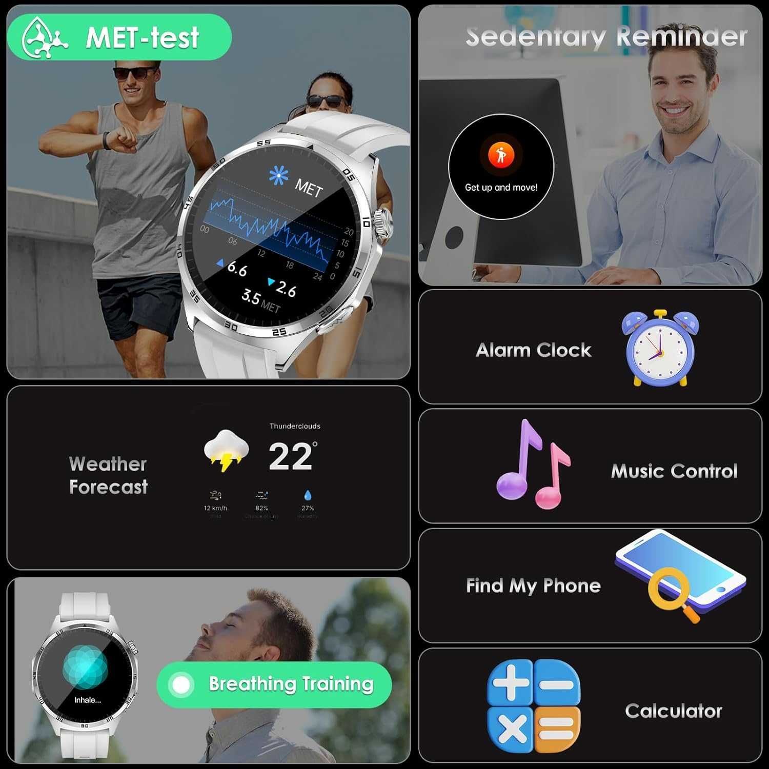 Smartwatch Zegarek Męski Pomiar Ciśnienia Krwi Tętna Poziomu Cukru