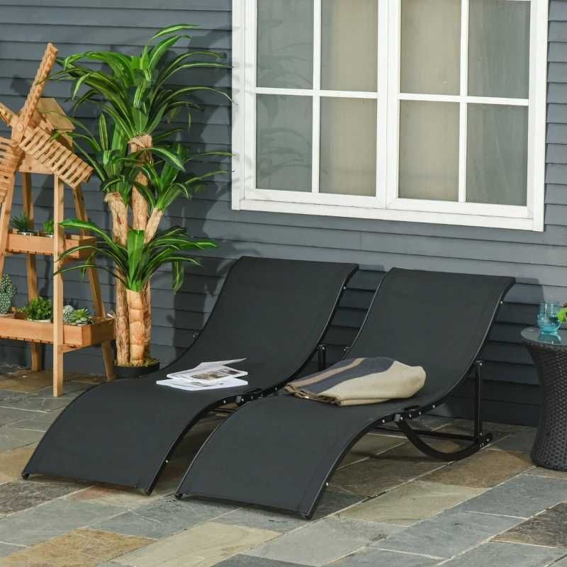2 espreguiçadeiras ergonómicas dobráveis em forma de S - Preto