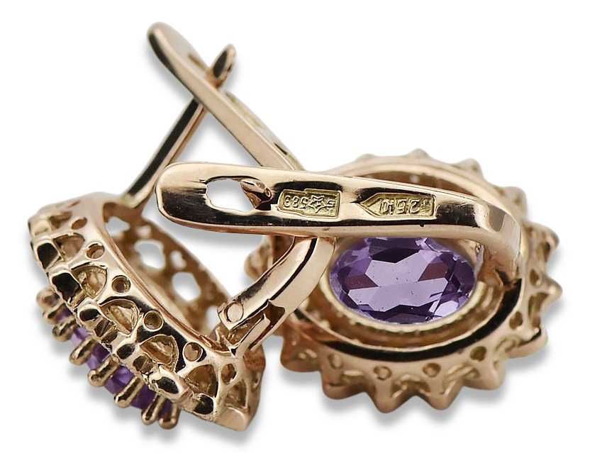 Kolczyki z różowego czerwonego 14k złota 585 z ametystem vec125 W