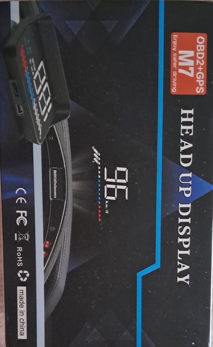 Projektor HUD LED LCD OBD2 M7 z Zegarami i Folią
