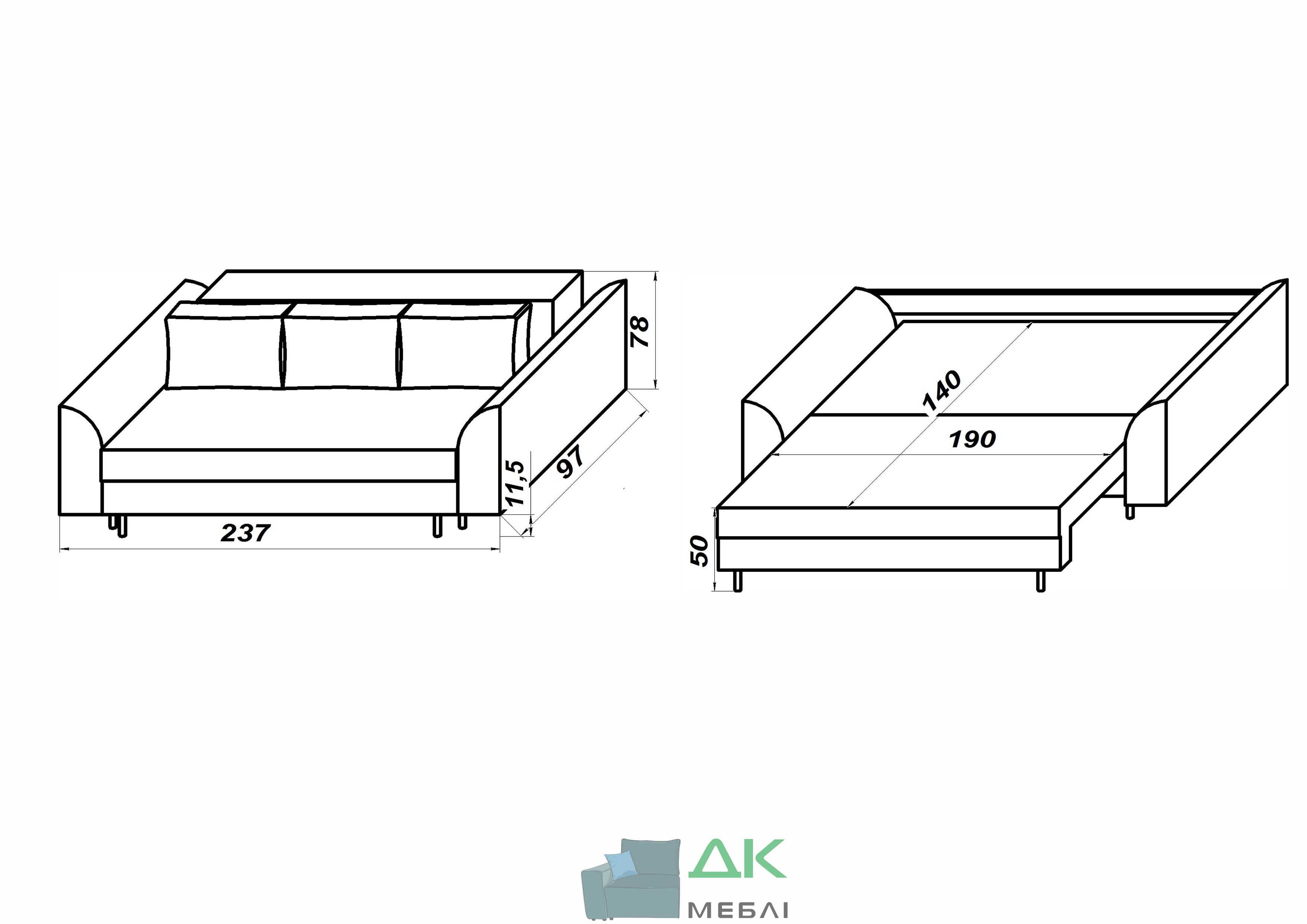 Диван Барселона, розкладний, на ніжках.Від виробника