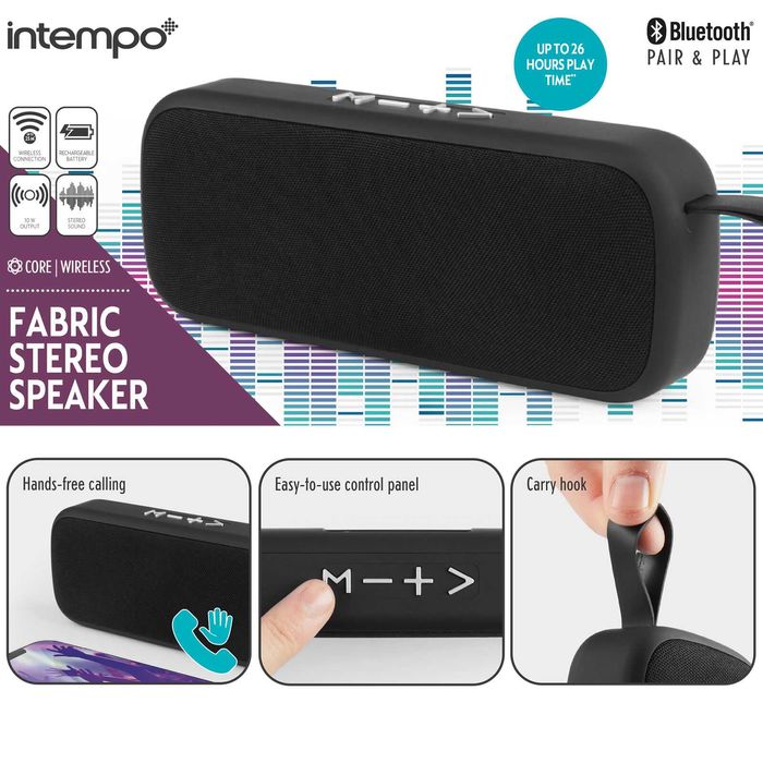 Głośnik stereo Bluetooth Intempo Fabric EE4296BLKSTKUK