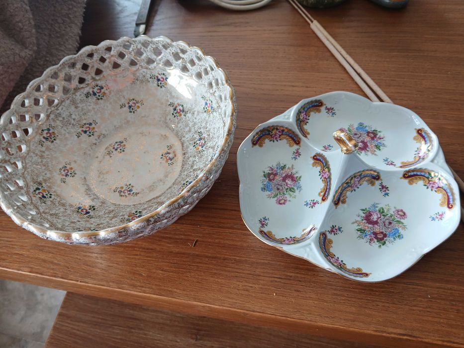 Fruteira e bomboniere em porcelana, antiguidades