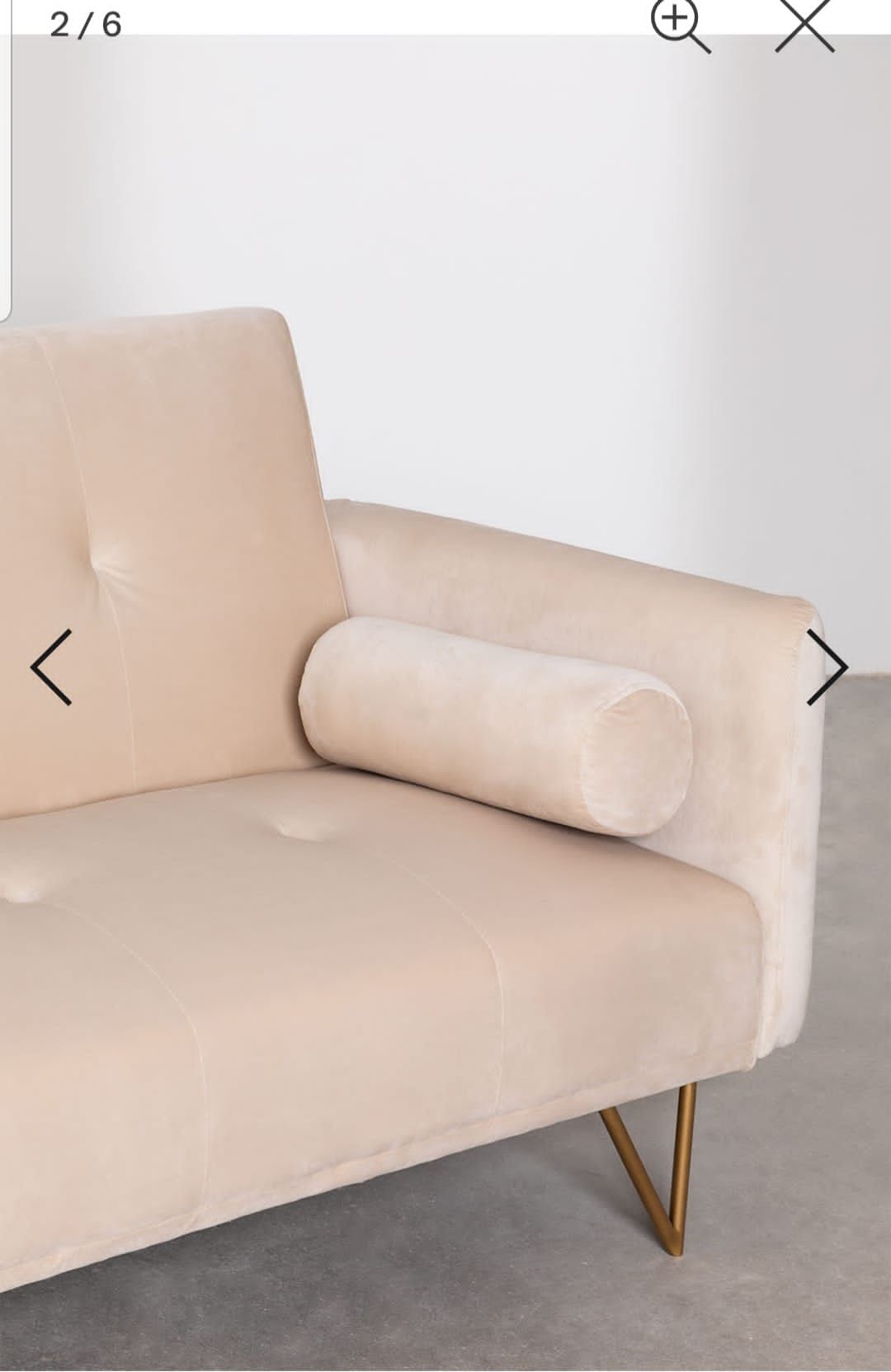 Sofá-cama de veludo bege/creme 3 lugares novo na embalagem.