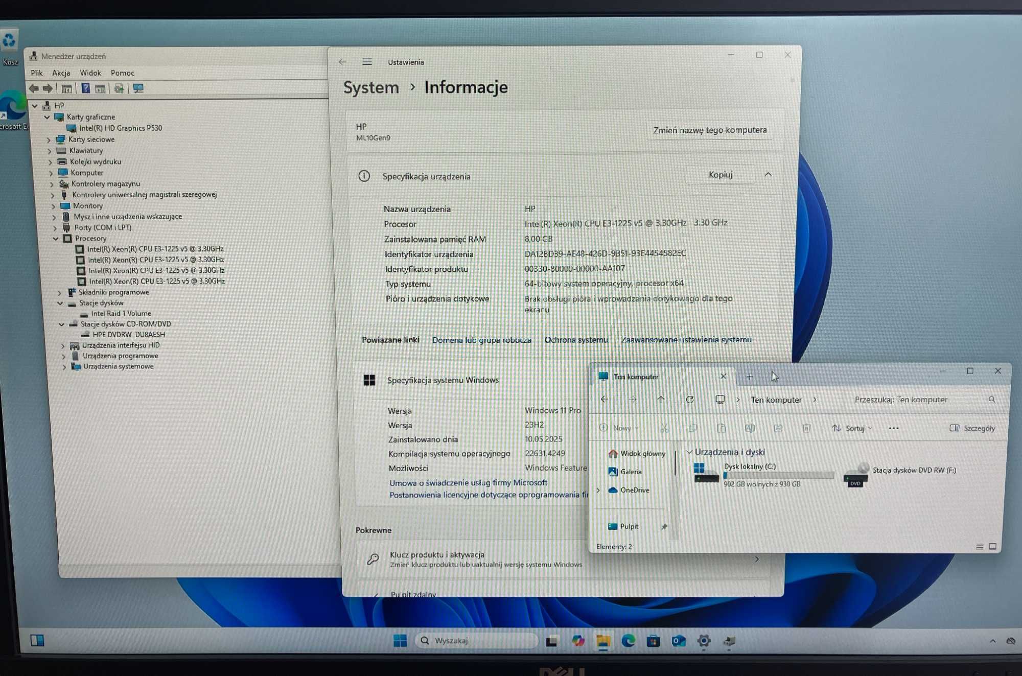 Serwer HP Proliant ML10 Gen9 Xeon 4x 3,3GHz 8GB 2x 1TB POLECAM