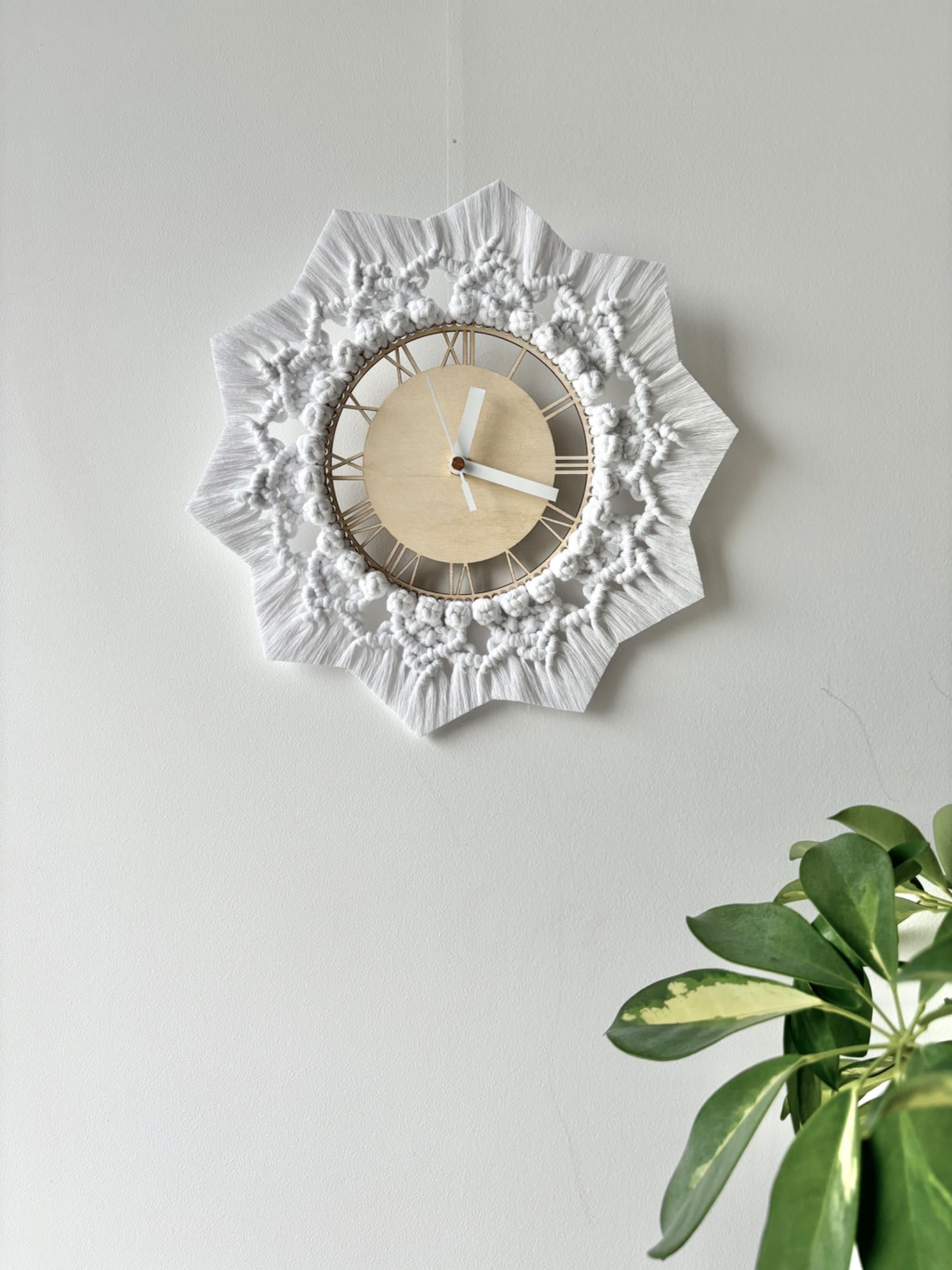Zegar ścienny na ścianę makrama boho retro drewno