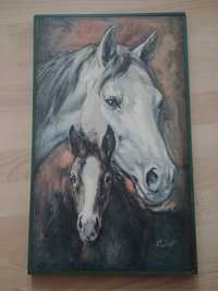 Stary obraz olejny konie koń. Faust