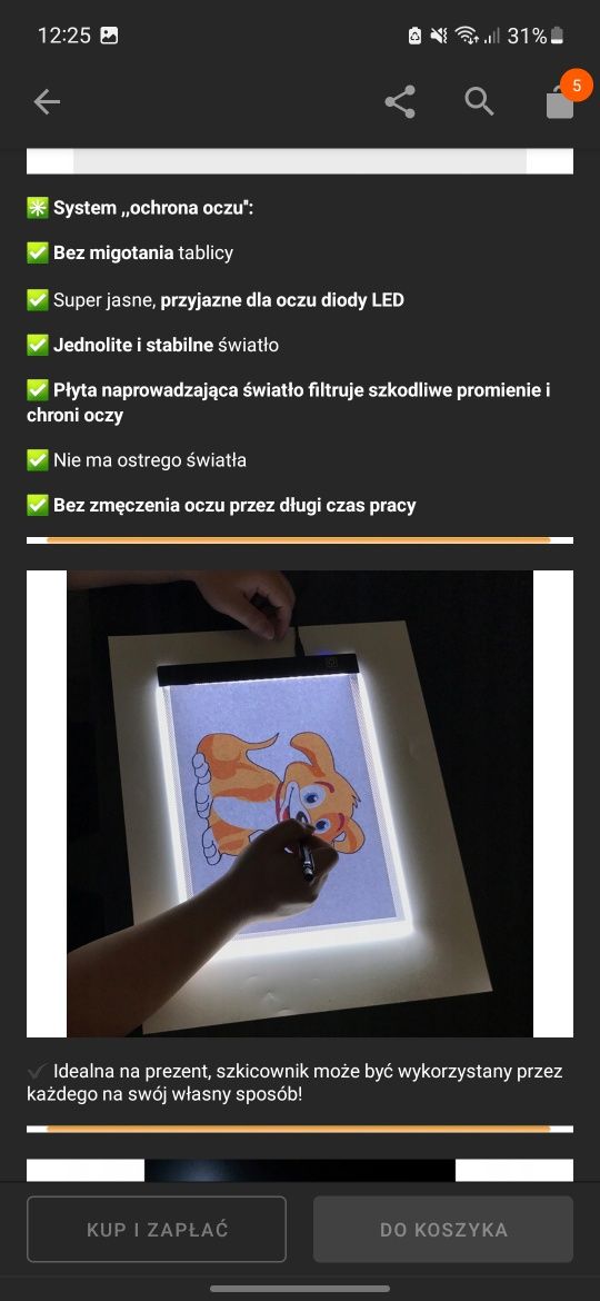 Tablet graficzny deska kreślarska led A4