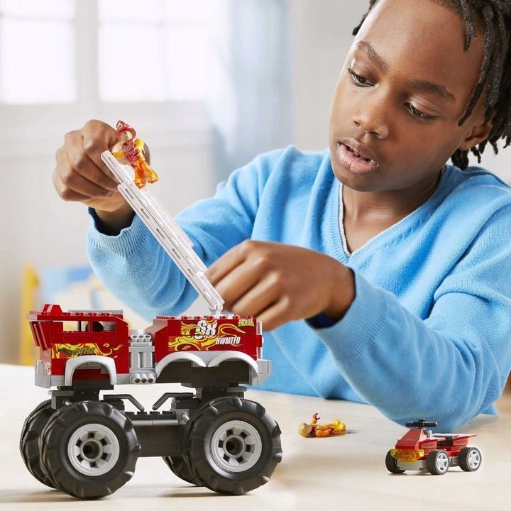Hot Wheels Klocki Mega Bloks Monster Truck Strażacki 5-alarm + Łazik A