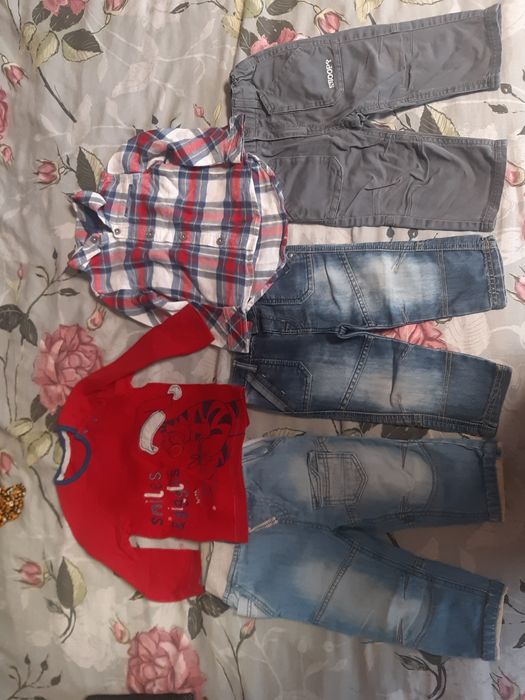 Zestaw 3x spodnie koszula bluzka Tygrysek 9-12 msc 74-80 cm