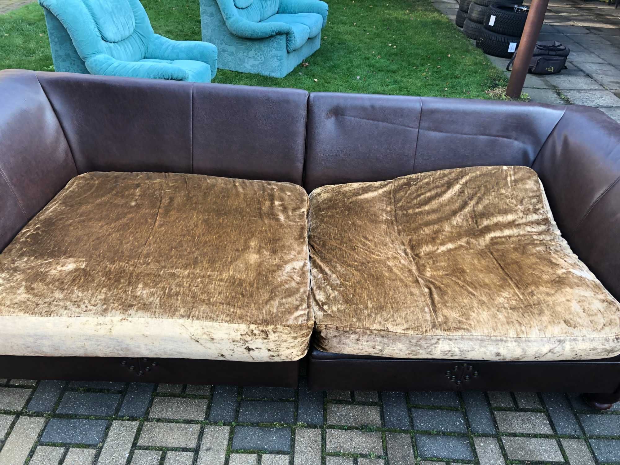 Sofa/Kanapa skóra z wieloma poduchami + dodatkowy komplet pokrowców